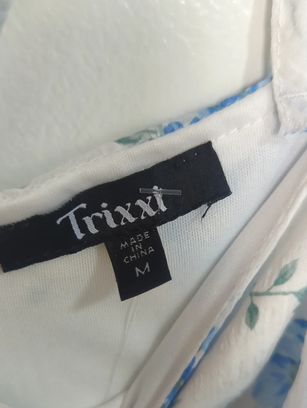 Trixxie Medium Blue and White Chiffon Floral Tiered Balloon Sleeve Mini Dress